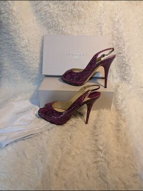 Jimmy Choo Magenta Snakeskin Slingback Stiletto Pumps